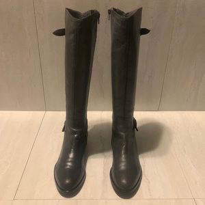 Garnet Hill Women's Dark Gray Leather Buckle Lateral Zipper Tall Boots Size 8.5